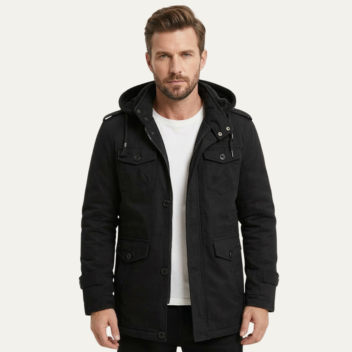 Men's Fleece Lined Hooded Winter Parka Jacket
