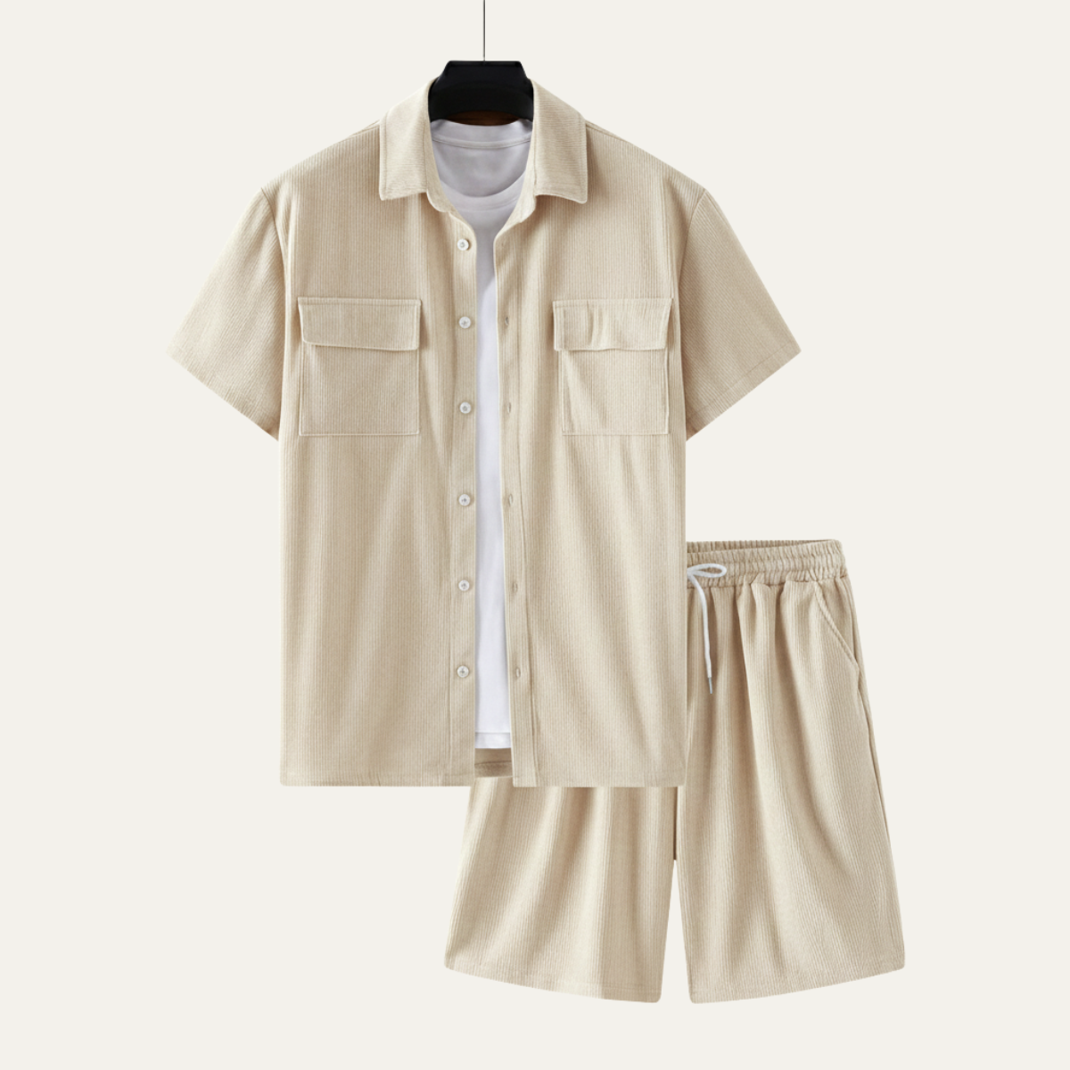 Men's Corduroy Summer Shirt And Shorts Set