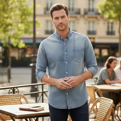 Mens Slim Fit Denim Shirt Cowboy Style Blue