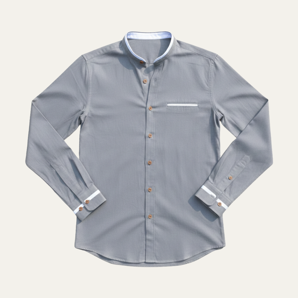 Men's Business Button Up Shirt Standing Collar Cotton White