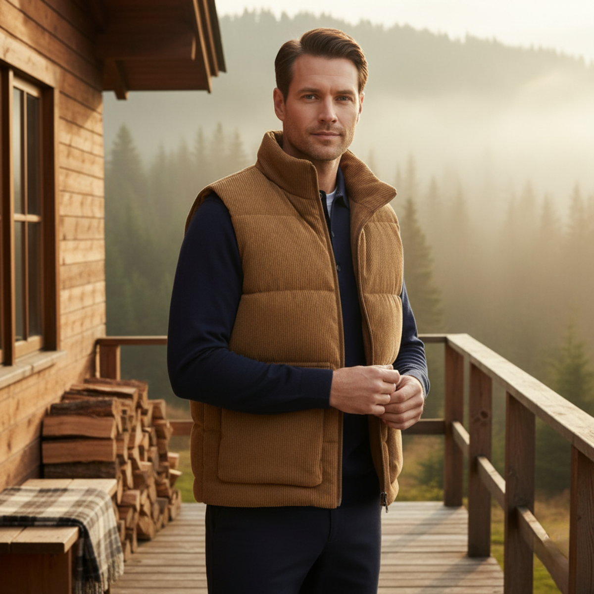 Penzance Men's Quilted Corduroy Gilet Lightweight