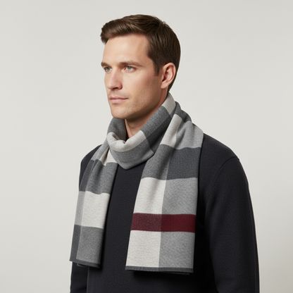 Men's Plaid Scarf Classic Knit Wool Red