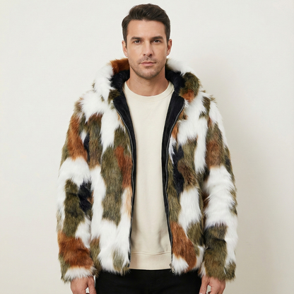 Men's Fur Hooded Winter Jacket Soft Elegant Black