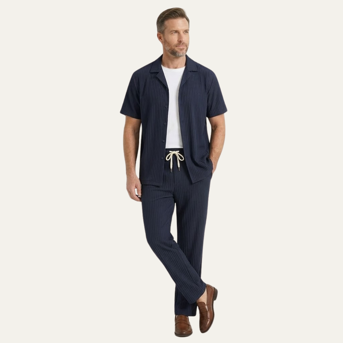 Men's Linen Shirt And Pants Set Lightweight