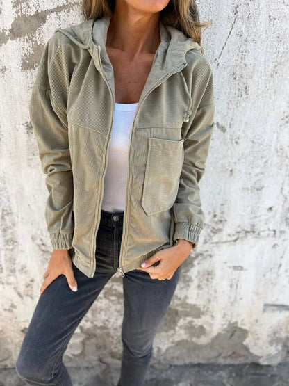 Corduroy Hooded Jacket - Fashinoza