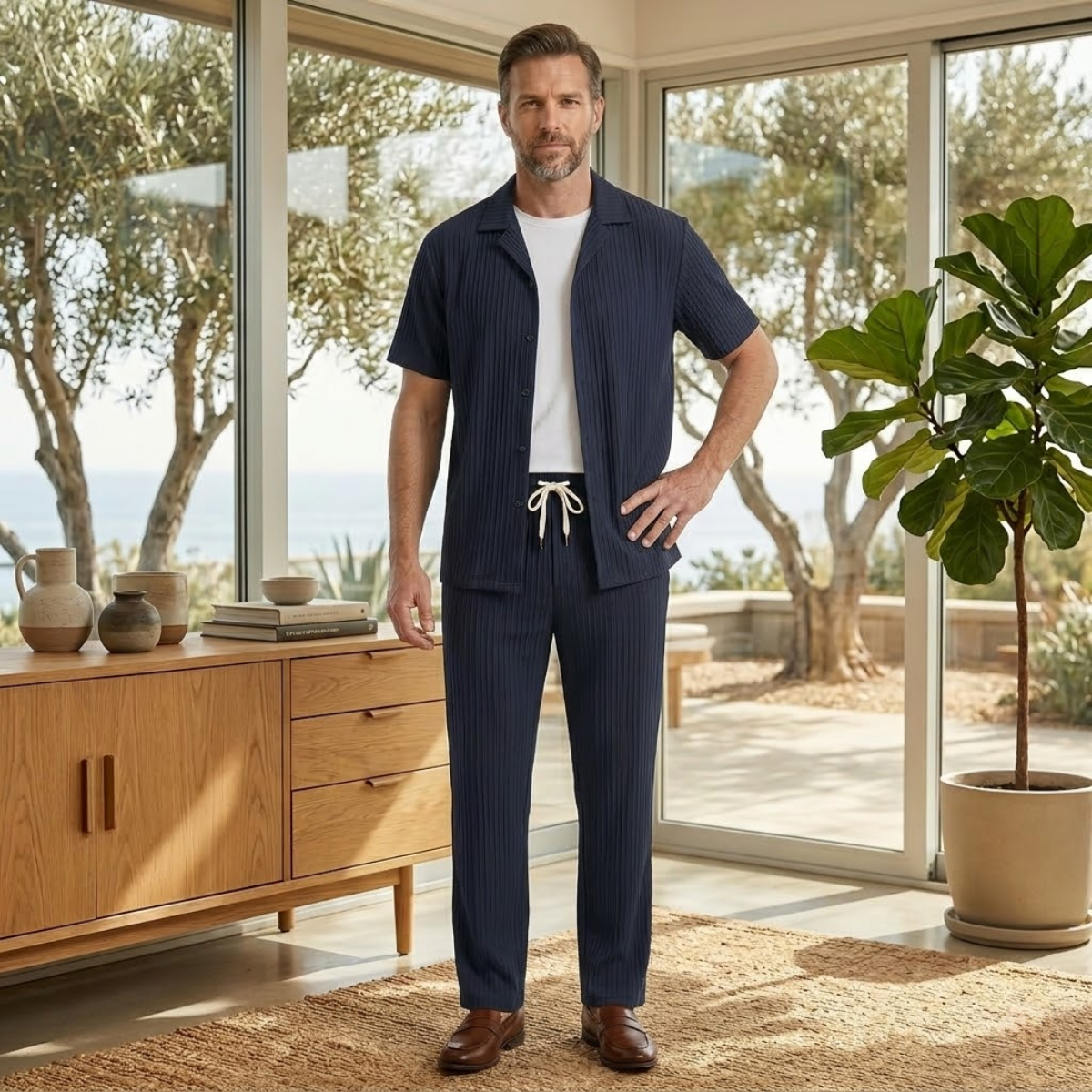 Men's Linen Shirt And Pants Set Lightweight