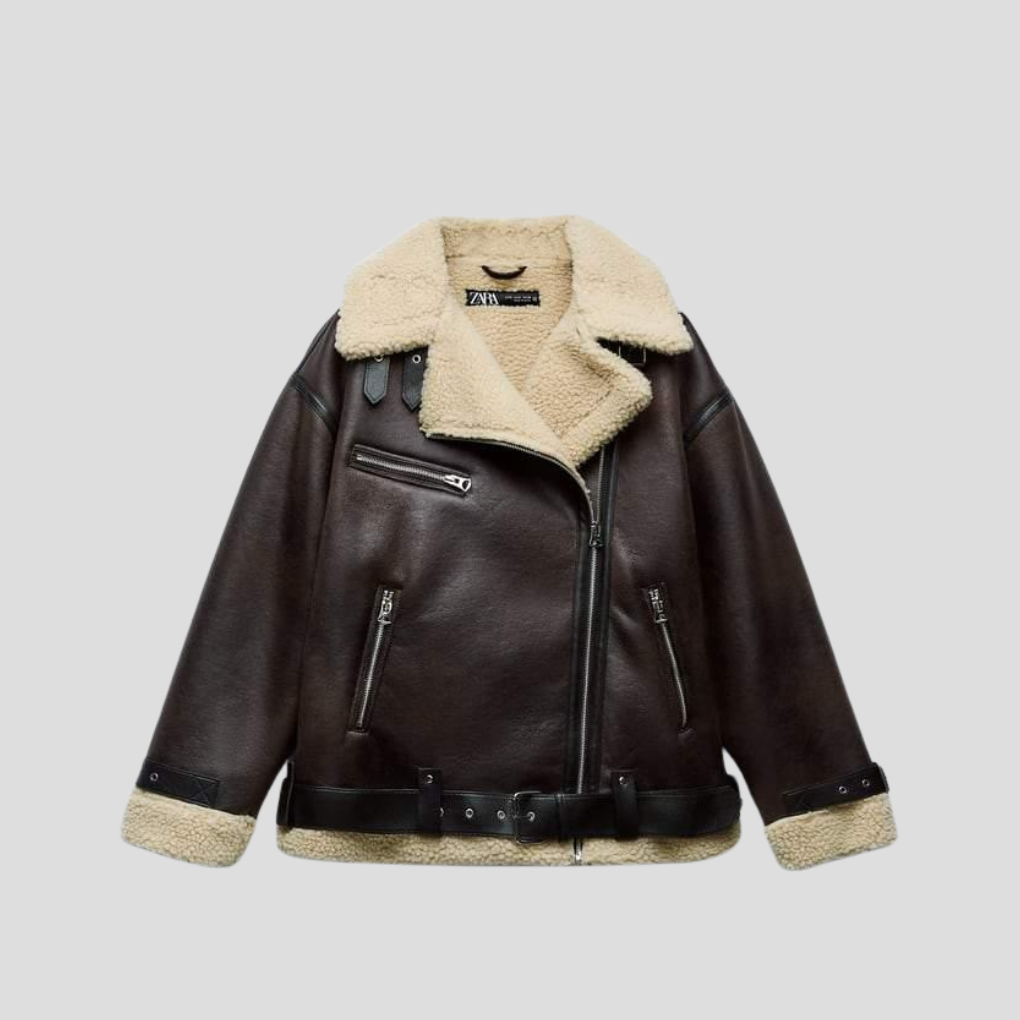 Women's Faux Leather Lapel Jacket - Fashinoza