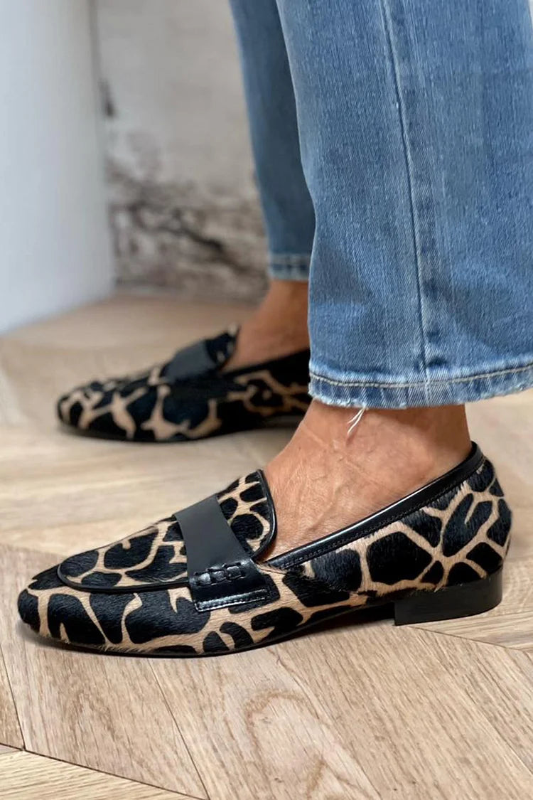 Women's Cow Print Loafers Comfortable Slip On Shoes