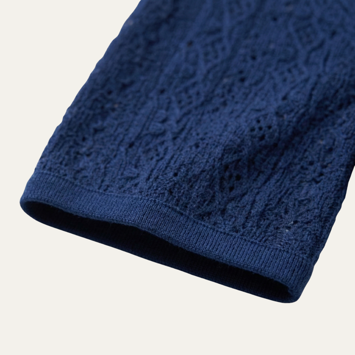 Men's Crochet Knit Polo Shirt Short Sleeve Navy Blue