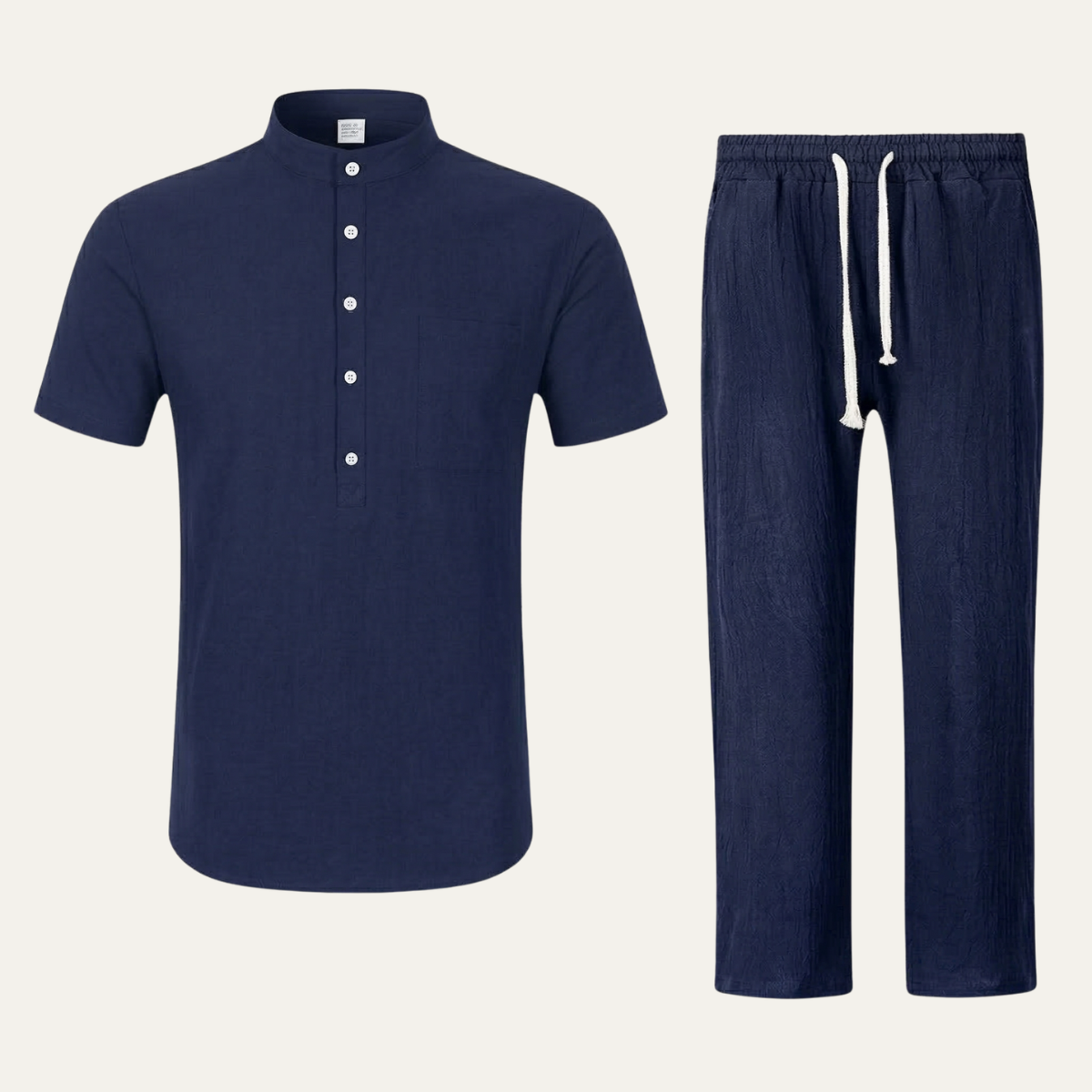 Mens Cotton Linen Polo Shirt And Pants Set Lightweight