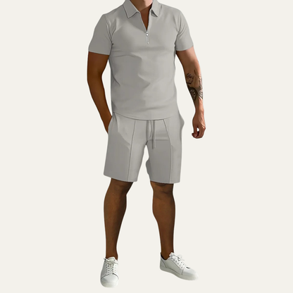 Men's Polo Shirt And Shorts Set Gray Cotton