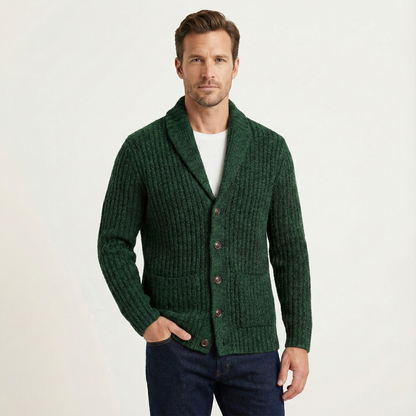 Men's Chunky Knit Cardigan Shawl Collar