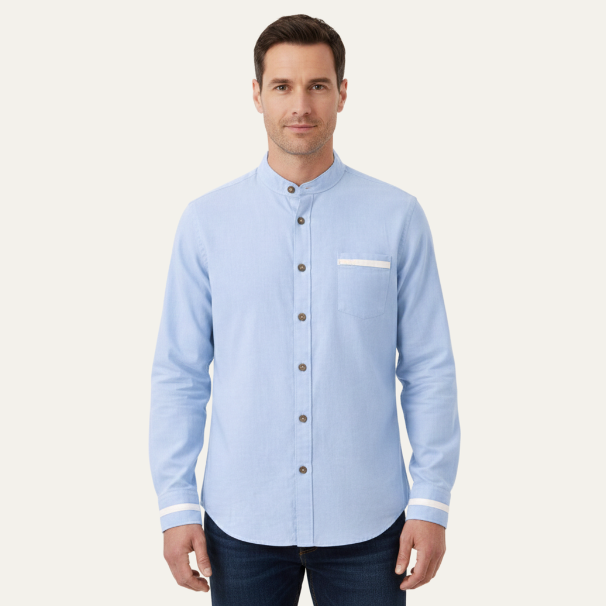 Men's Business Button Up Shirt Standing Collar Cotton White