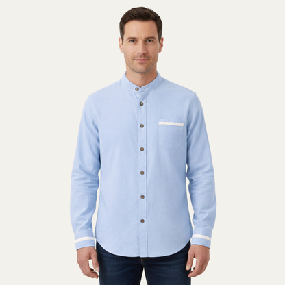 Men's Business Button Up Shirt Standing Collar Cotton White