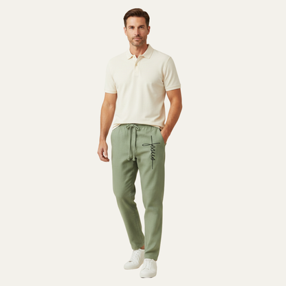 Men's Linen Drawstring Pants Breathable Relaxed Fit Beige