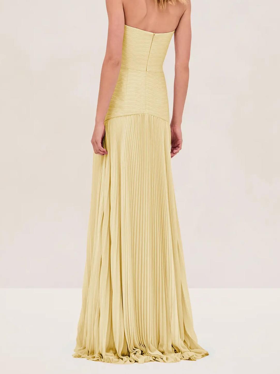 Women's Strapless Pleated Maxi Dress Formal Evening Gown