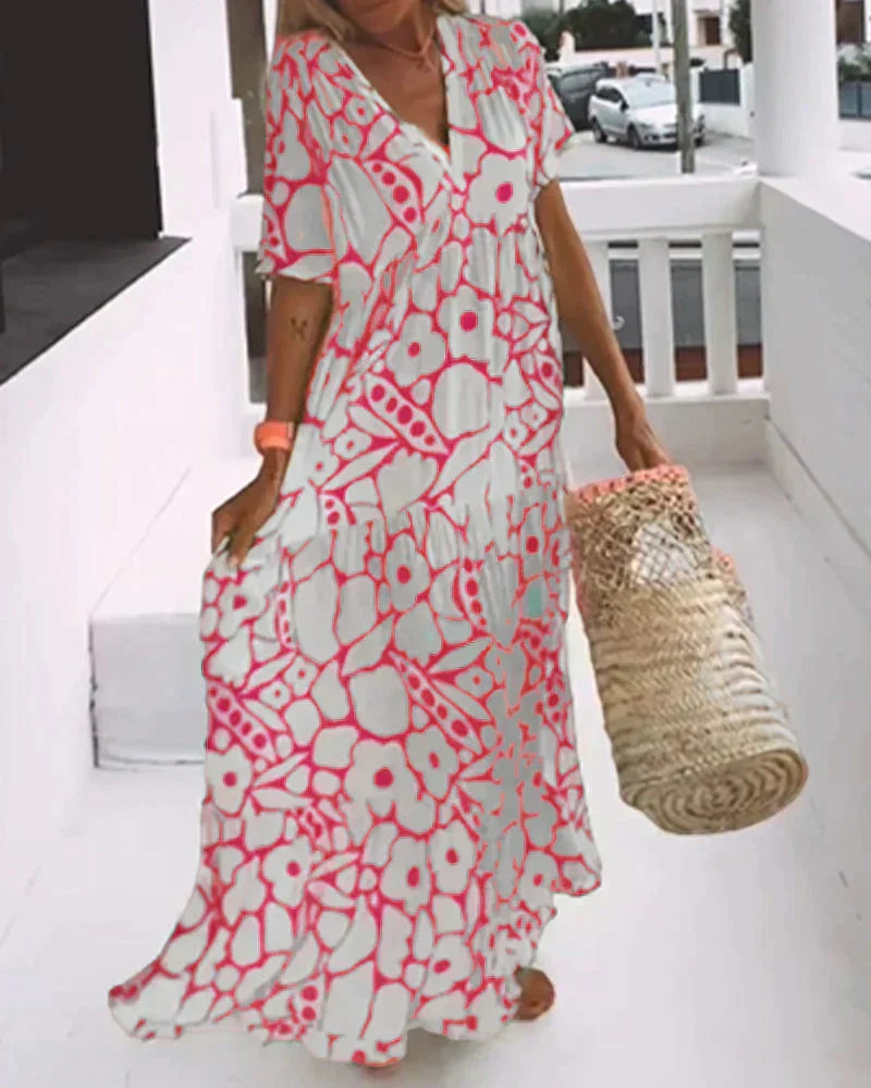 Women's Floral Maxi Dress V Neck
