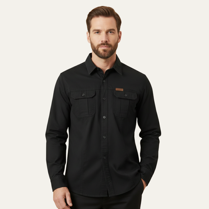 Men's Soft Cargo Shirt Multi Pocket Solid Color Cotton