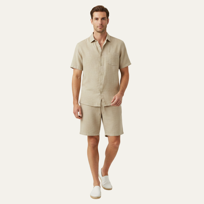 Men's Linen Shirt And Shorts Set Lightweight Beige