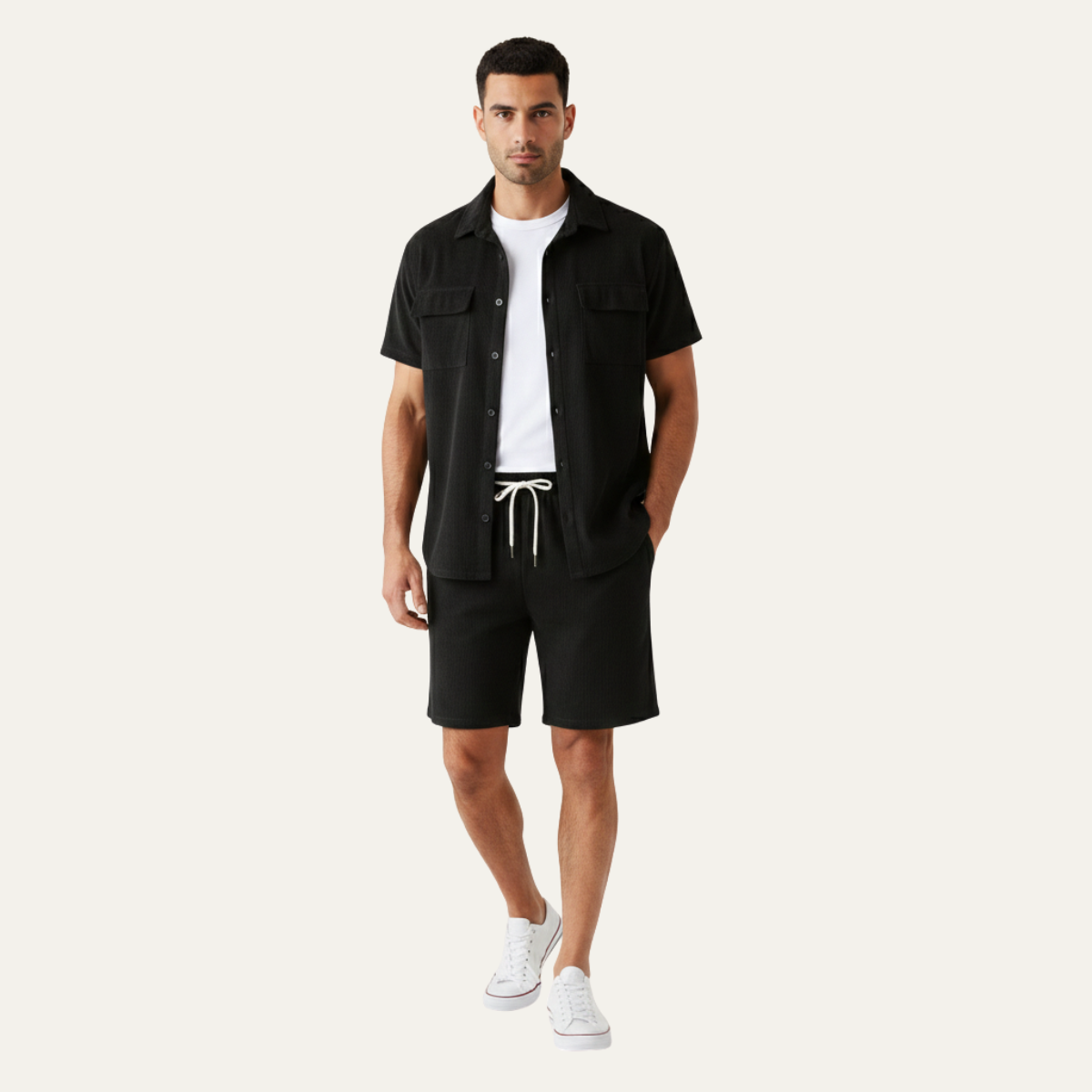 Men's Corduroy Summer Shirt And Shorts Set