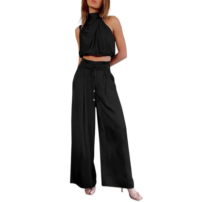 Women's 2-Piece Crop Wide Leg Pants Set - Fashinoza