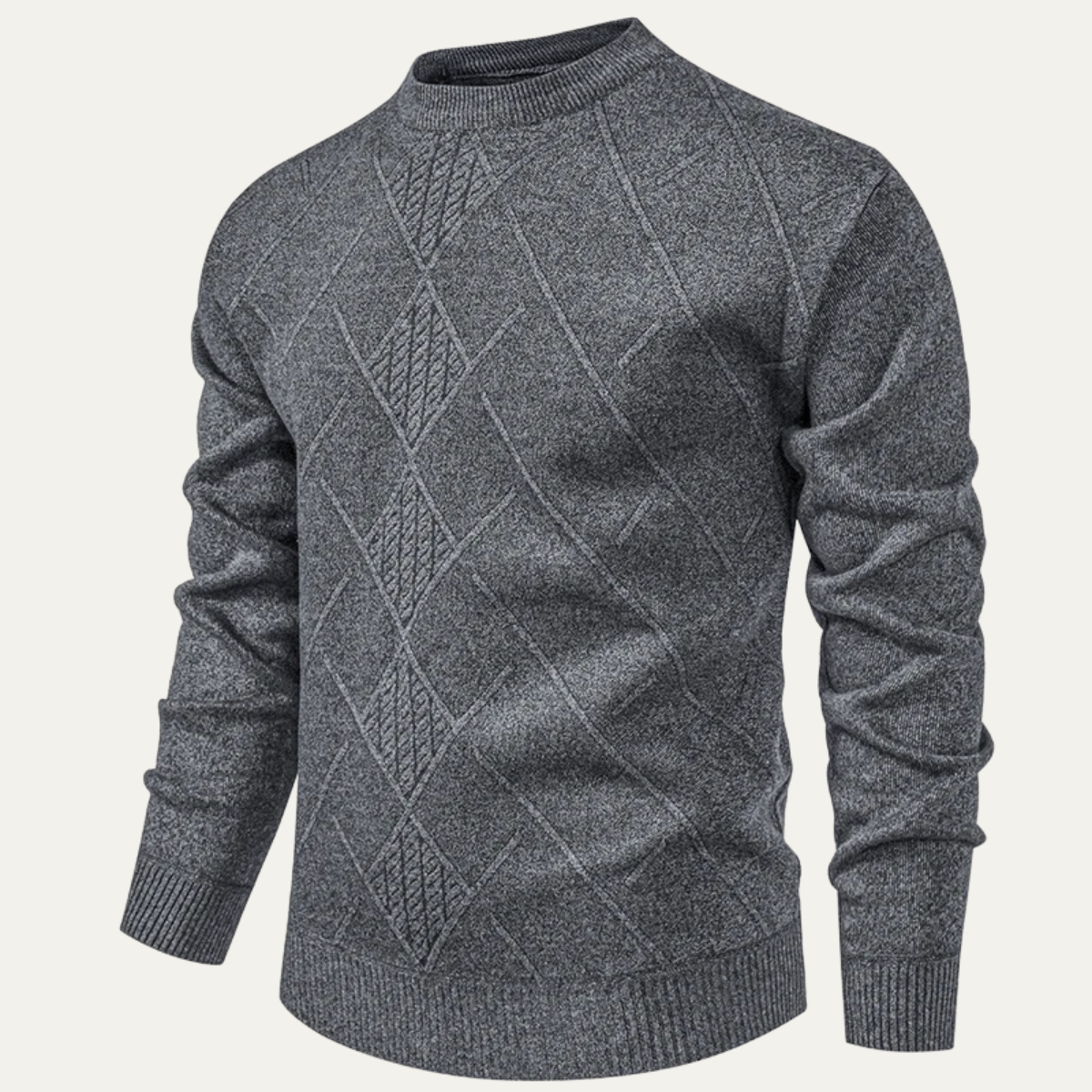 Men's Diamond Pattern Crew Neck Sweater Warm Knit