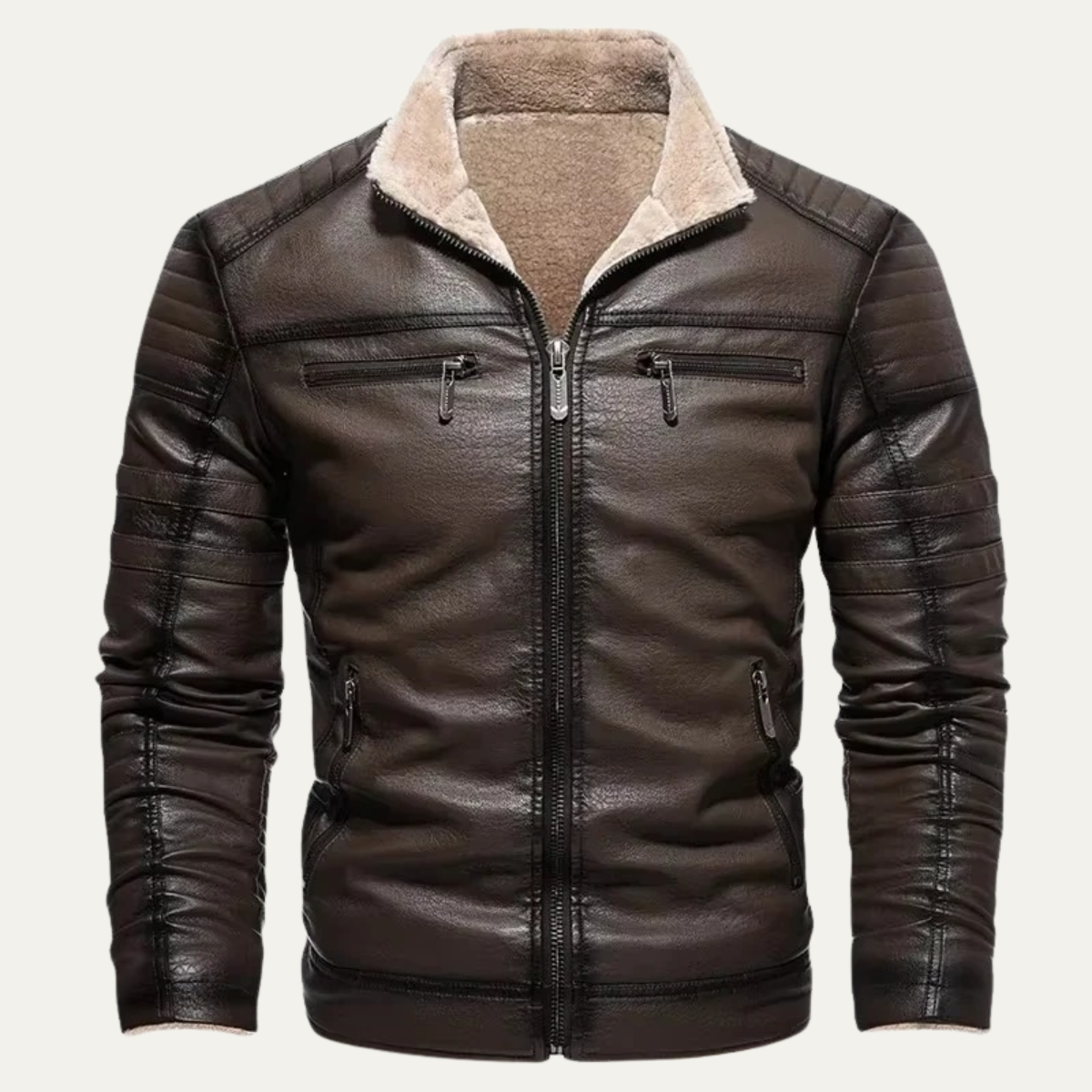 Men's Leather Jacket Shearling Lined Gray - Fashinoza