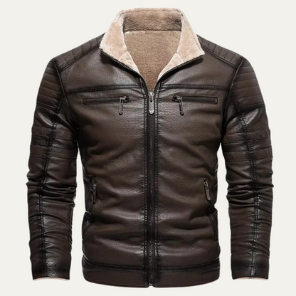 Men's Leather Jacket Shearling Lined Gray - Fashinoza