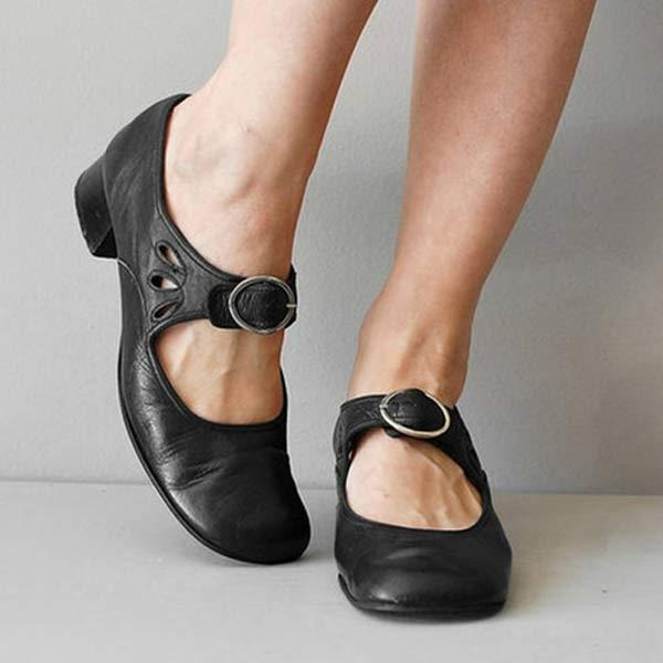Women's Leather Low Heel Shoes Classic Black