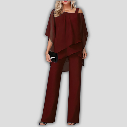 Women's 2 Piece Chiffon Pantsuit Cape