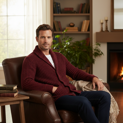 Men's Chunky Knit Cardigan Shawl Collar