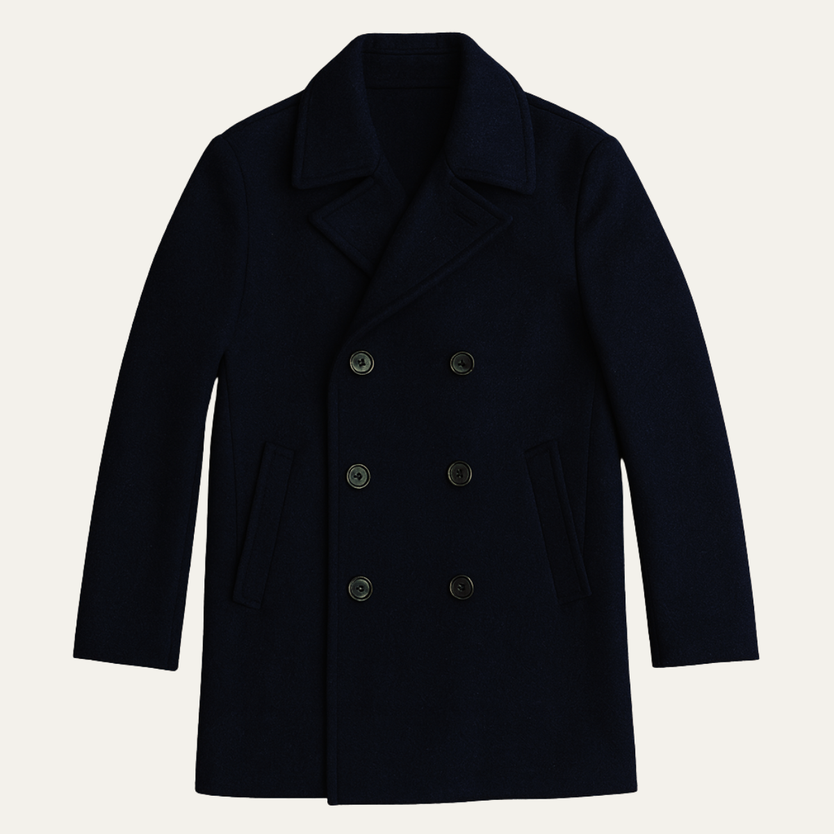 Men's Wool Peacoat Double Breasted Navy Blue - Fashinoza