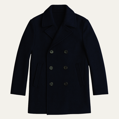 Men's Wool Peacoat Double Breasted Navy Blue - Fashinoza