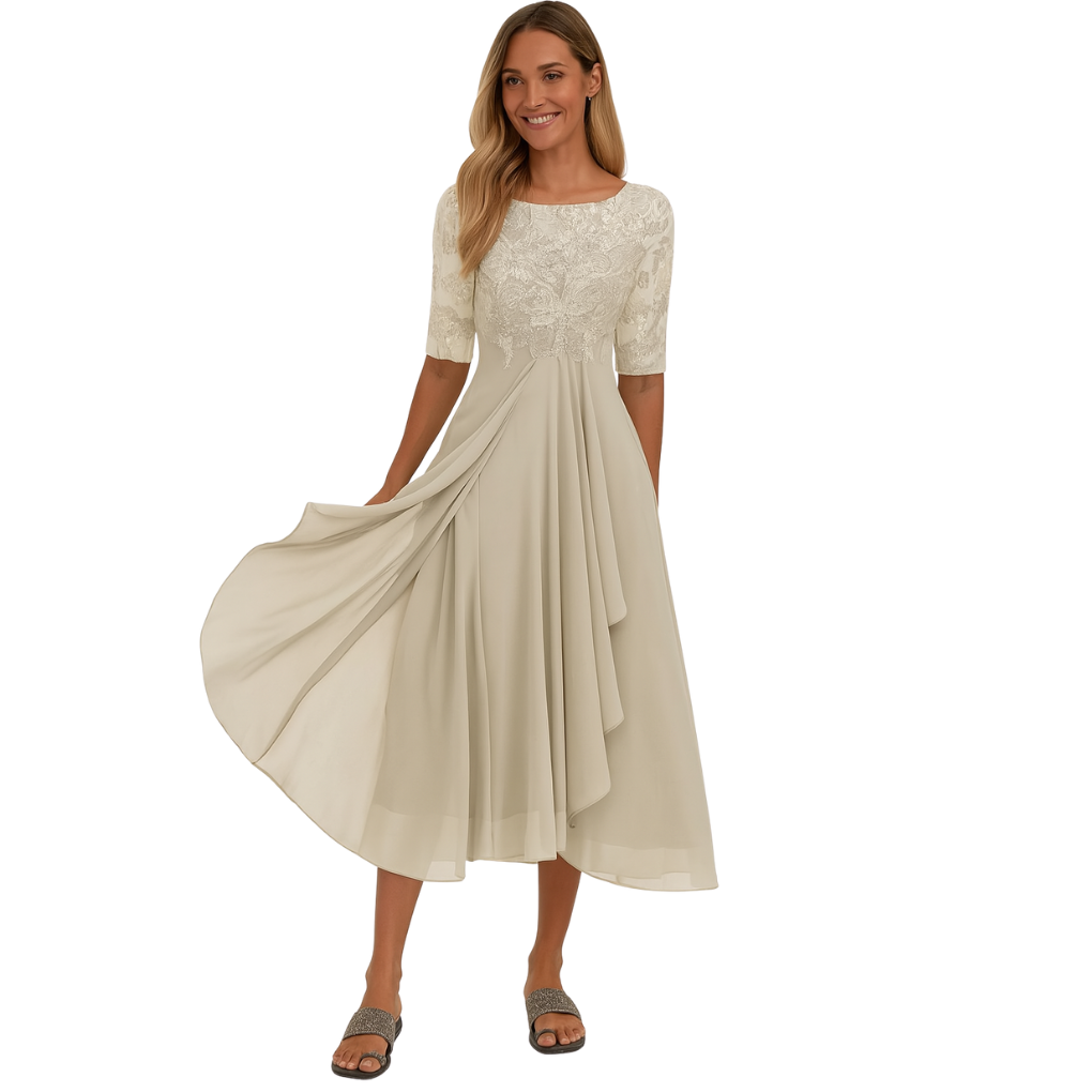 Women's Midi Dress Lace Chiffon