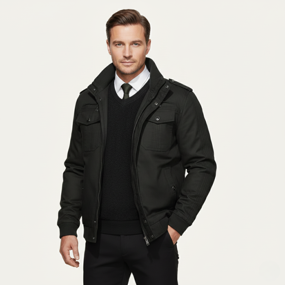 Mens Thermal Military Jacket Fleece Lined Zip Up