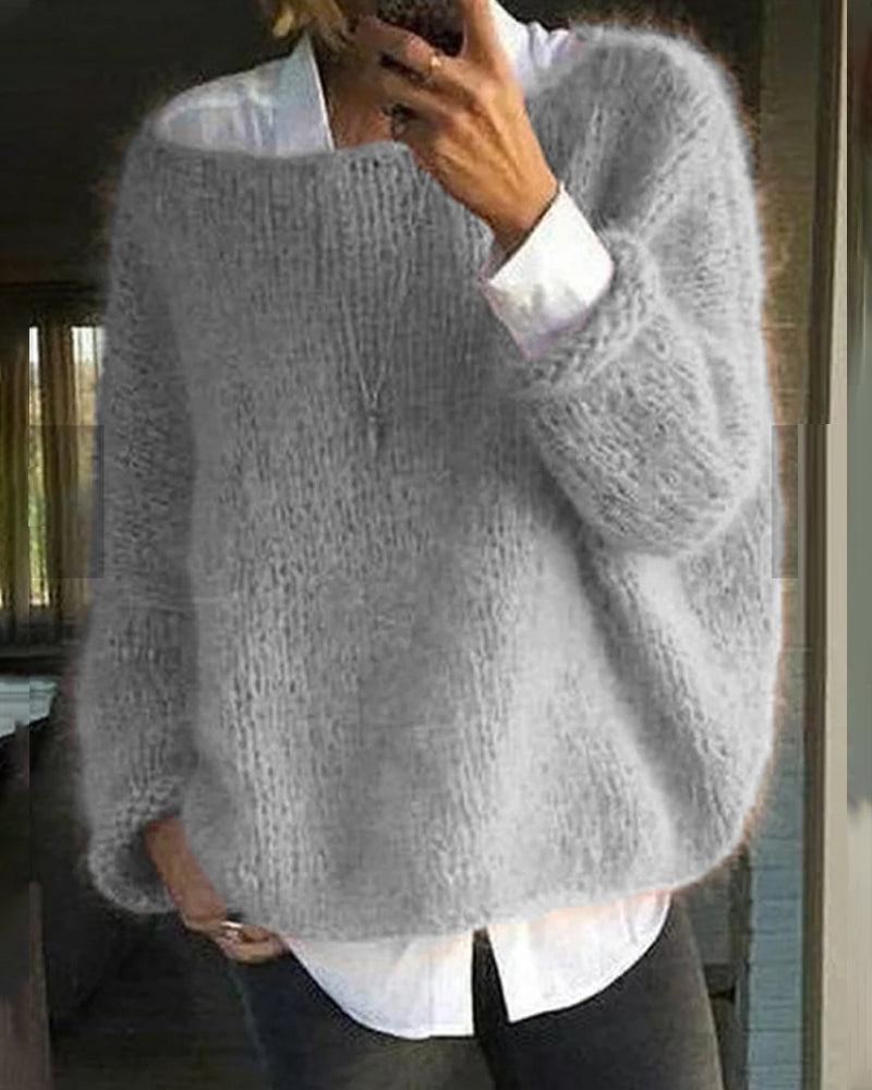 Women's Knit Sweater Long Sleeves Ribbed Cuffs