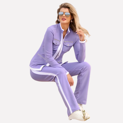 Women's Zip Jacket And Pant Set Contrast Trim