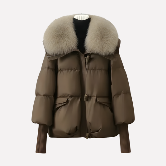 Women's Puffer Jacket Faux Fur Collar - Fashinoza