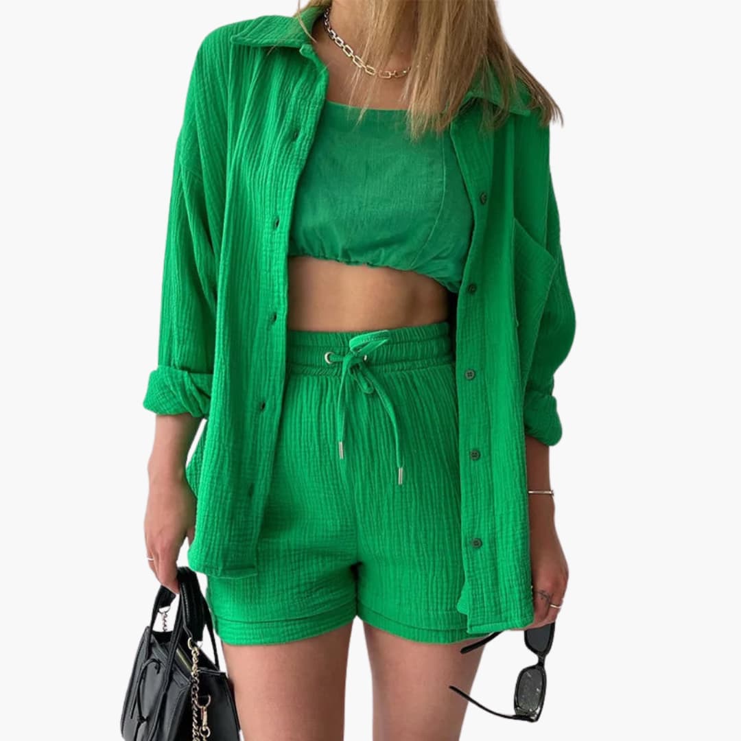 Women's Button Crop Shorts Set