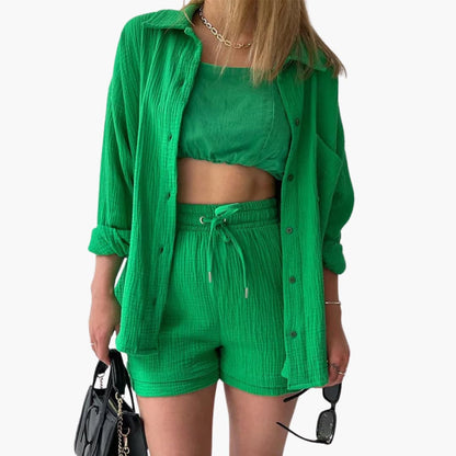 Women's Button Crop Shorts Set