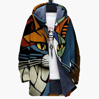 Unisex Hooded Cardigan Cat Print Design