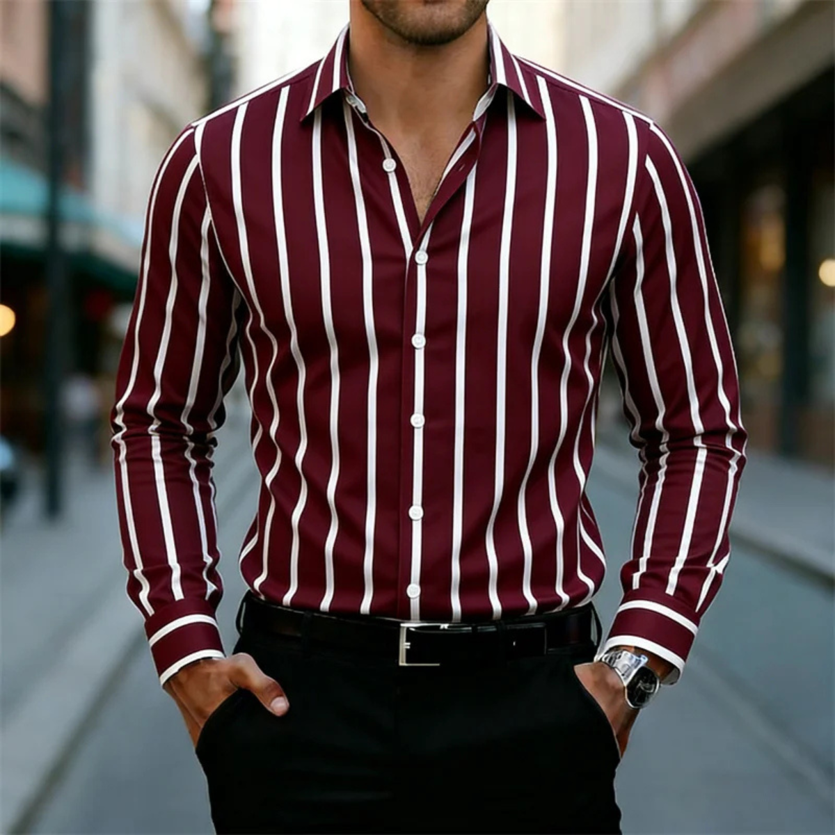 Men's Casual Stripe Shirt Multicolor Cotton