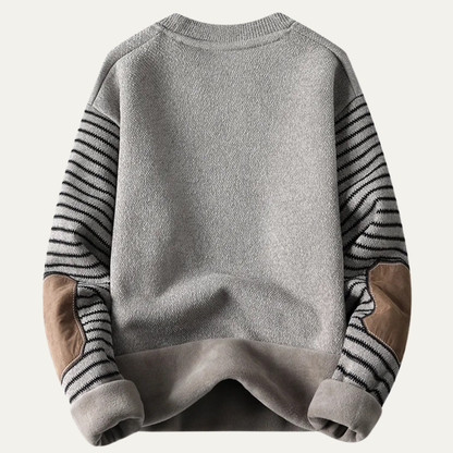 Men's Patchwork Knit Sweater Round Neck Warm Winter