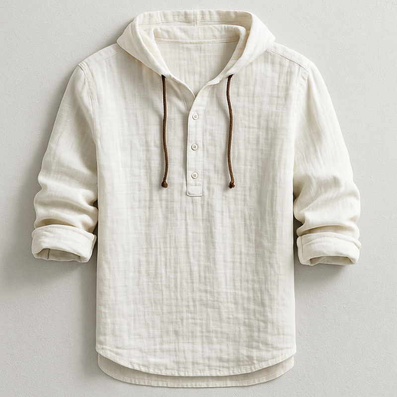 Men's Hooded Shirt Cotton Drawstring Rolled Sleeves