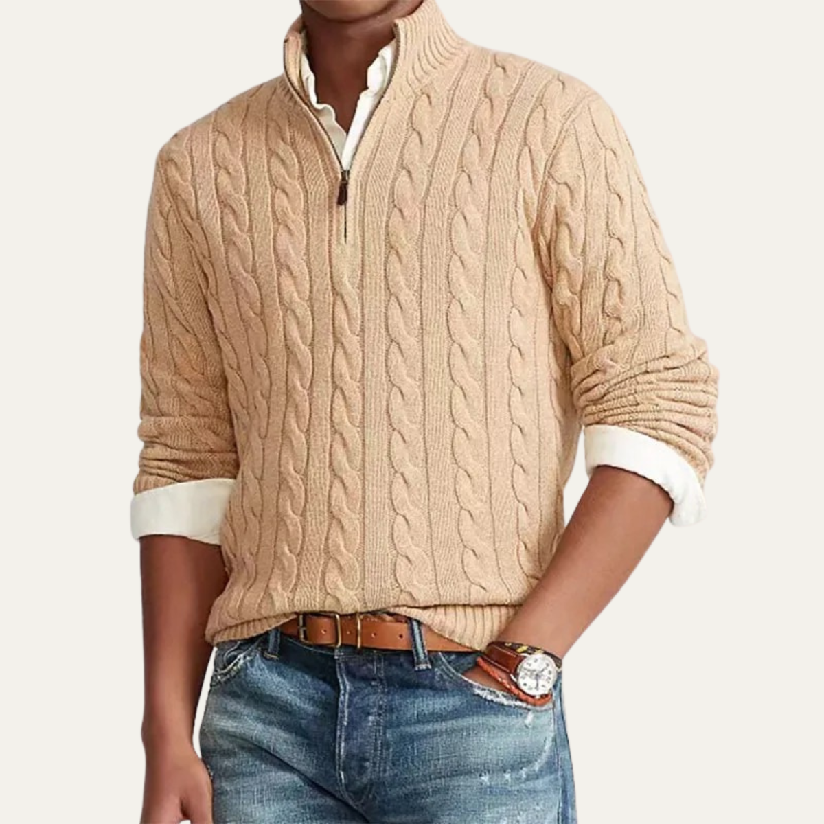Men's Mock Neck Knitted Half Zip Sweater