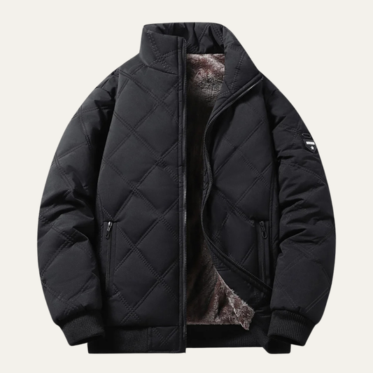 Men's Quilted Jacket Windproof Thermal Padded Fleece Lining - Fashinoza