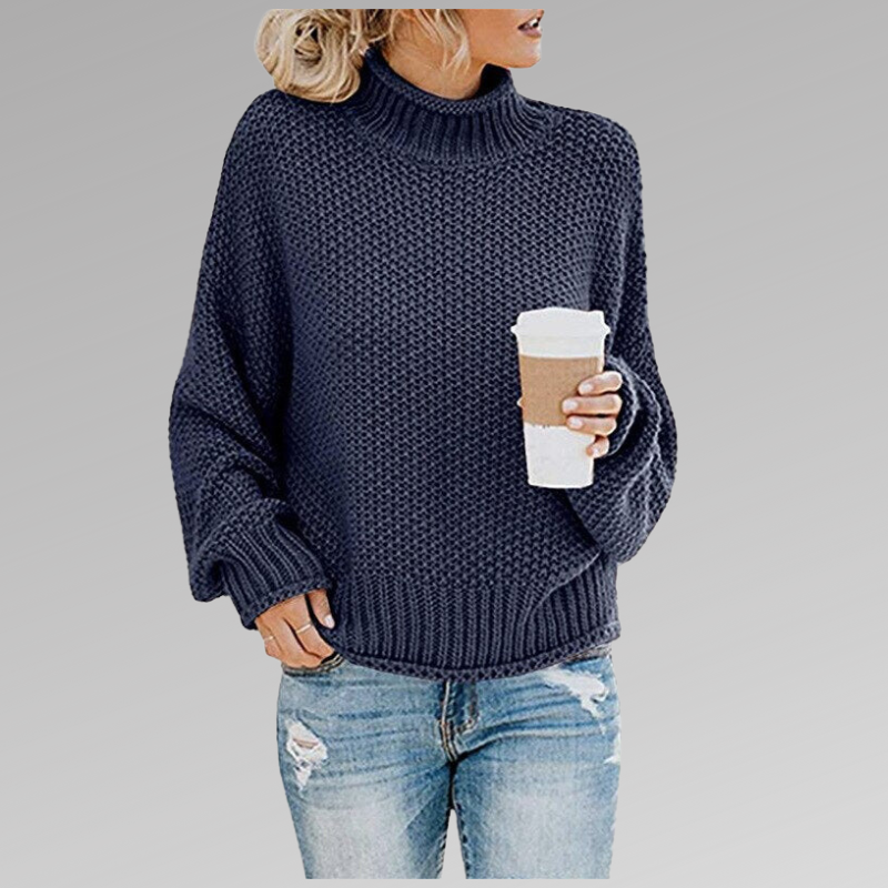 Women's Long Sleeve Knit Sweater Cozy High Neck Beige