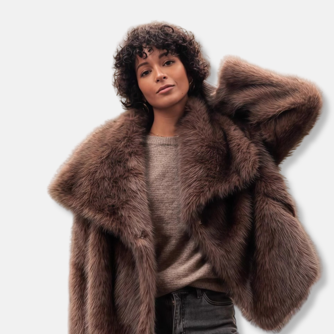 Women's Fur Coat Oversized Collared Button Front - 
Fashinoza