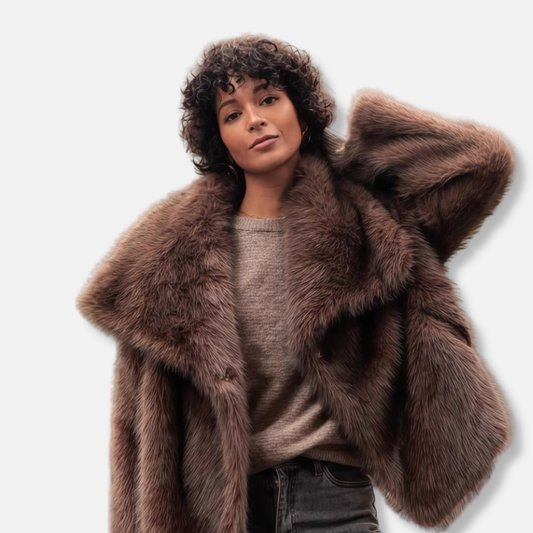 Women's Fur Coat Oversized Collared Button Front - 
Fashinoza