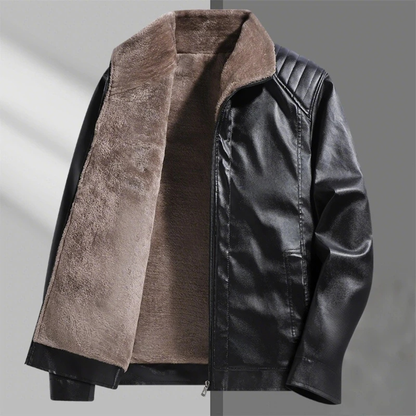 Men's Leather Zip Up Coat Fleece Lined